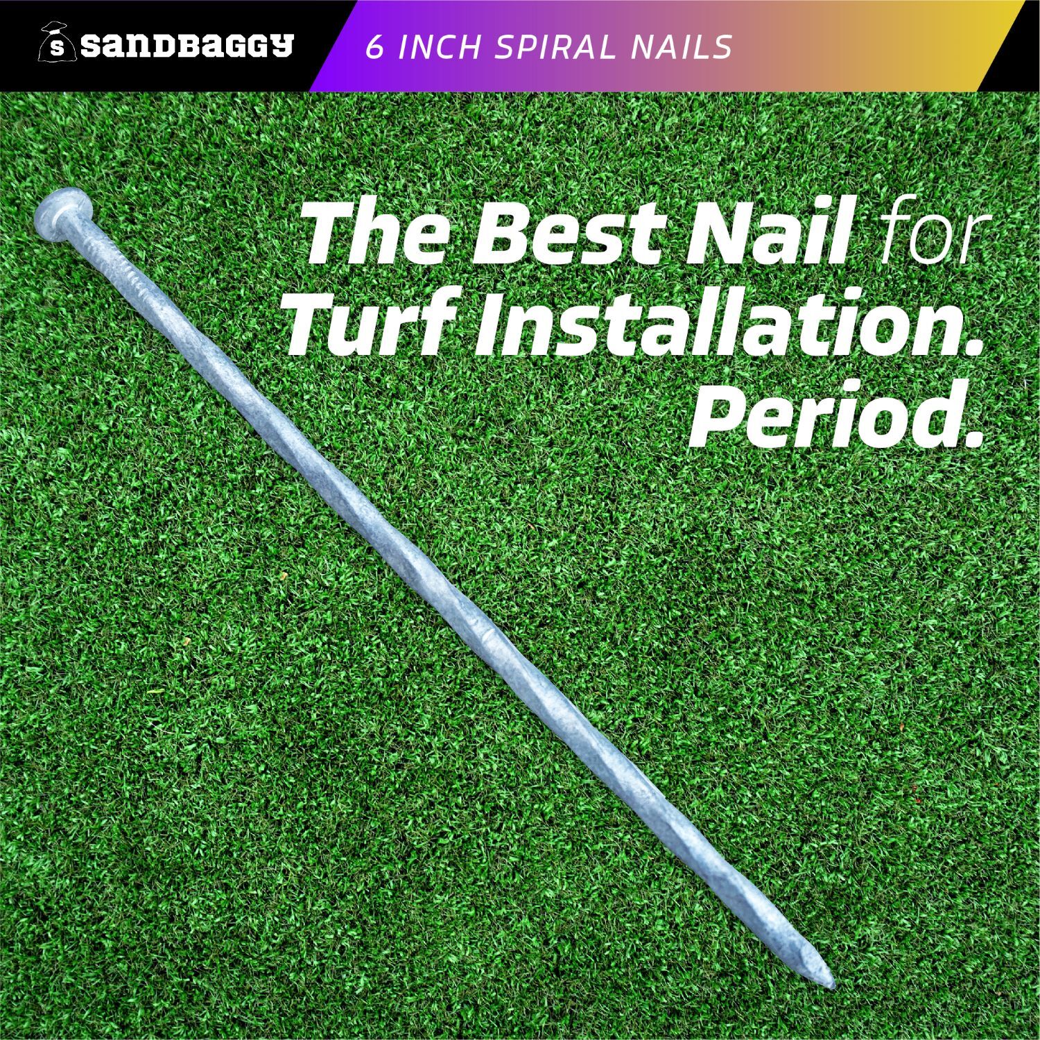 Sandbaggy 6 inch Galvanized Artificial Turf Nails - Spiral Landscape Spikes