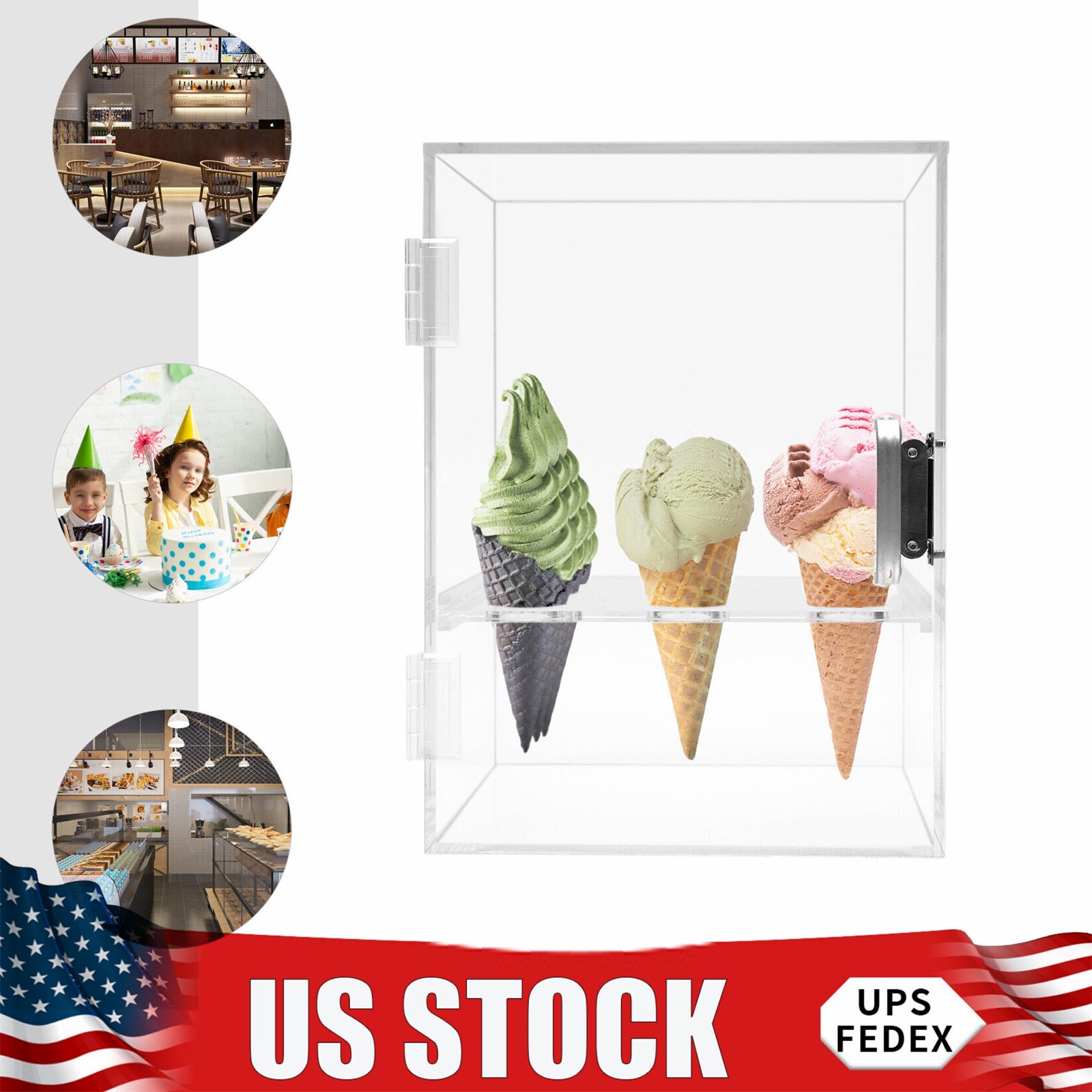 Ice Cream Cone Display/Storage Case Cabinet Acrylic. Waffle & Wafer Cone Holder