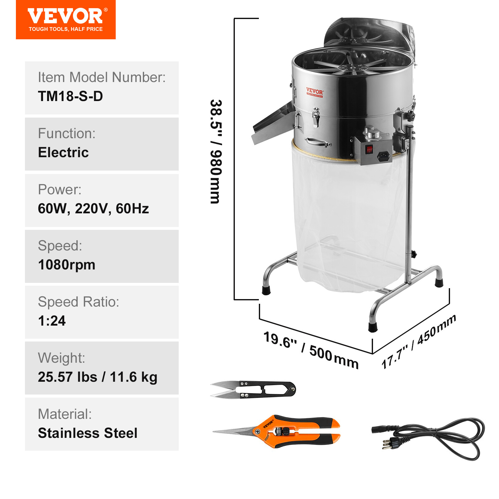 VEVOR Electric Bud Trimmer 19'' Electric Leaf Trimmer Machine 60W Sharp Blades