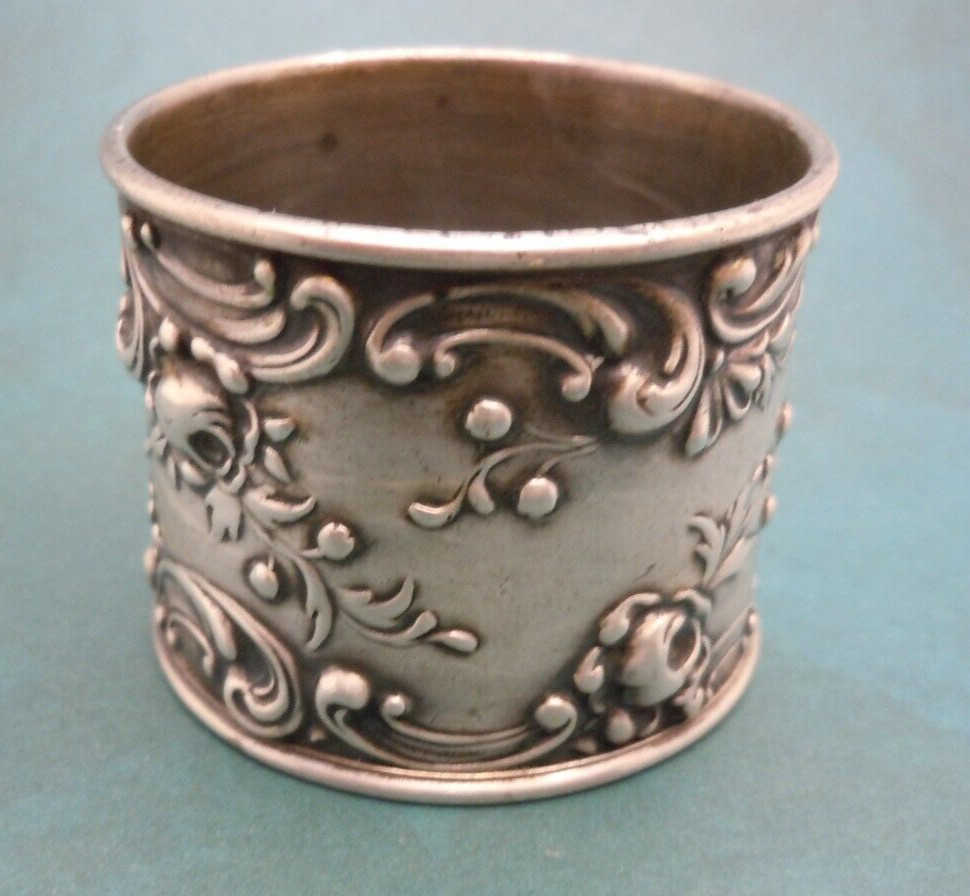Vintage GORHAM Sterling Silver Rose Scroll Napkin Ring