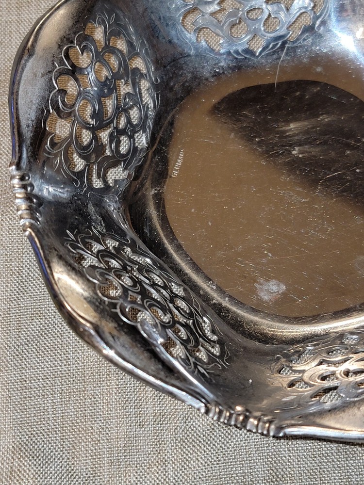 Quist West Germany pierced silver plate 5 1/2” wide dish