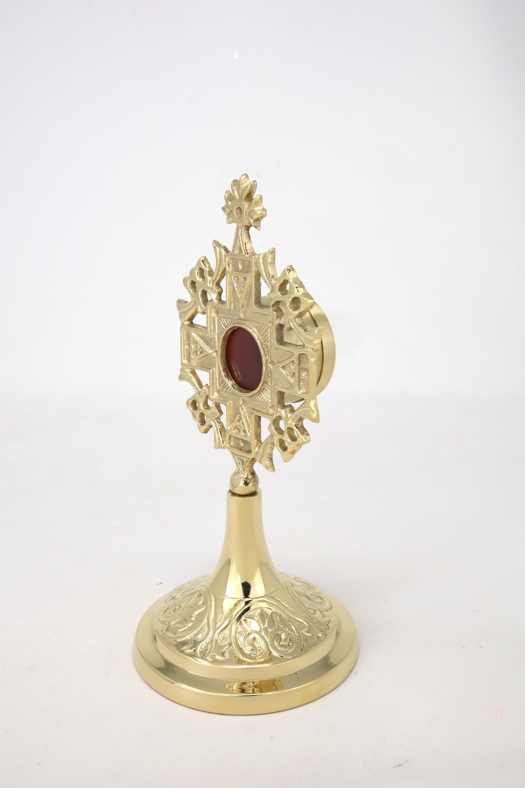 High Polished Brass Ornate Jerusalem Cross Reliquary for Church or Home 8 In