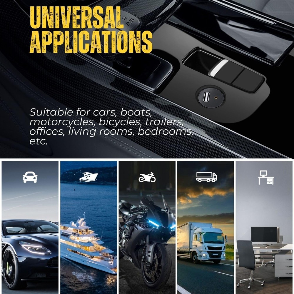 TNP USB RCA Flush Mount Cable - Dashboard Panel Dash 6 ft, Black, Round