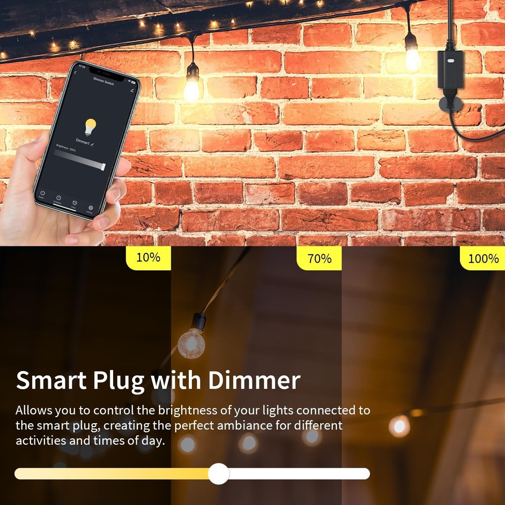 Customizable WiFi Dimmer Plug for Dimmable String Lights - No Hub Required
