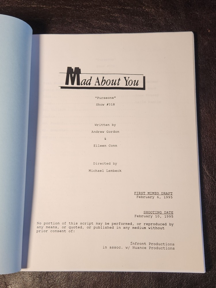 1995 Mad About You Script, "Purseona", Show 318, First Memio Draft, VG