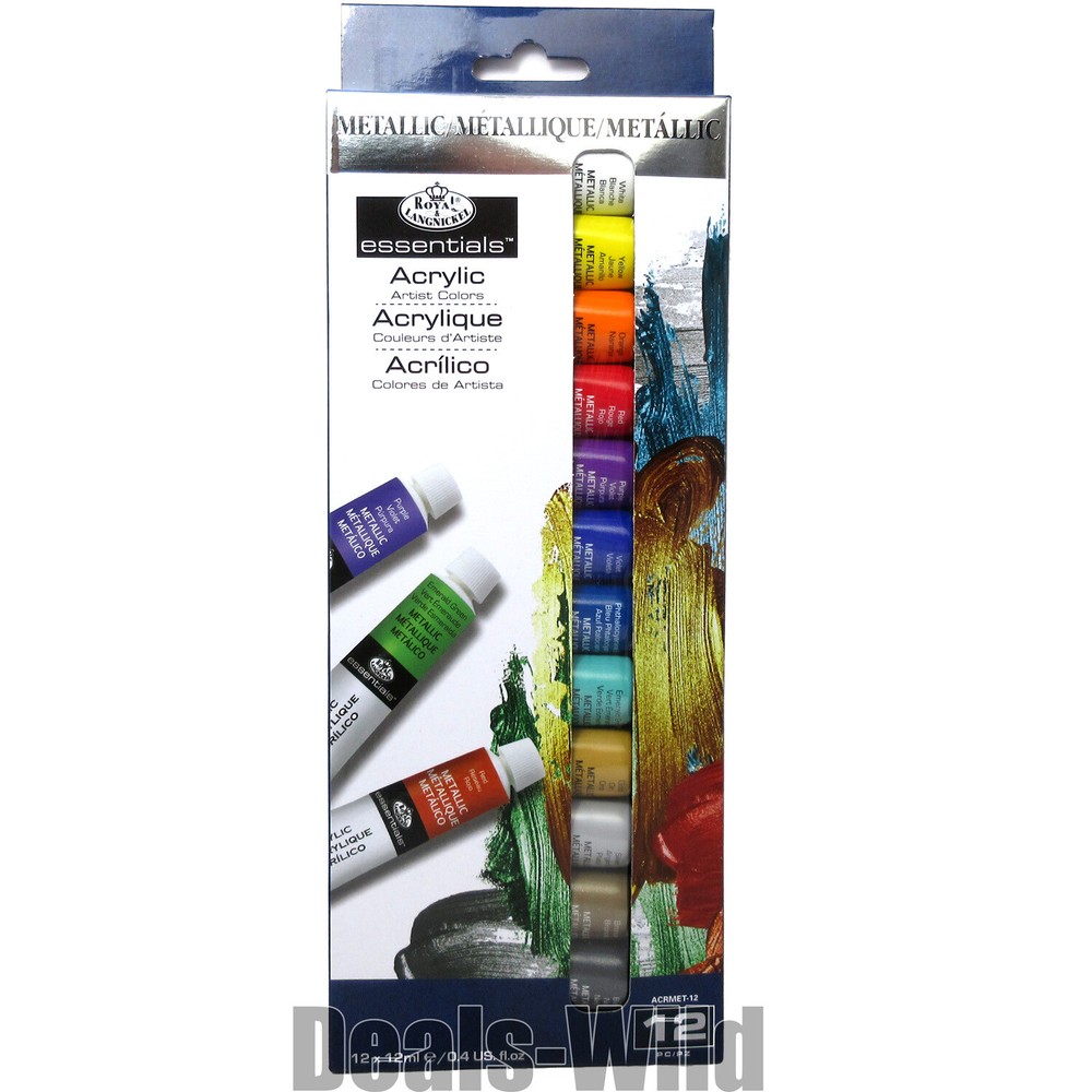 12 Piece METALLIC Acrylic Paint Set Royal & Langnickel Essentials Basic Colors