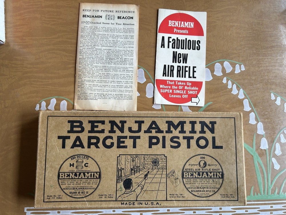 Antique Benjamin Target Pistol Box W/ Paperwork
