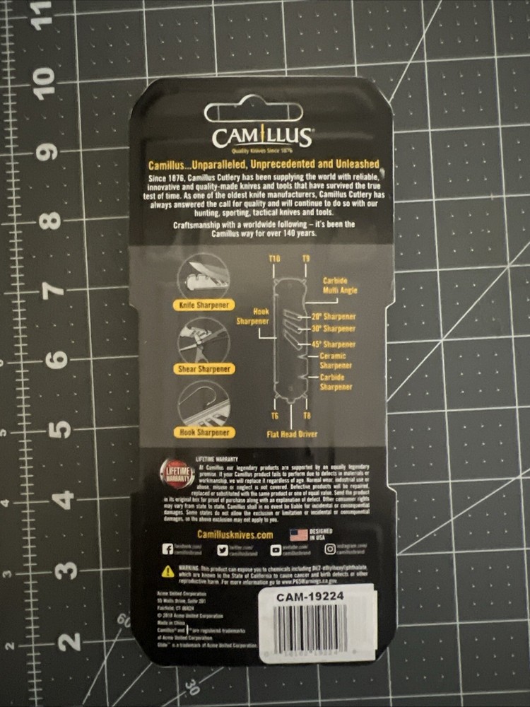 Camillus Glide Sharpener Black Composition Housing Included Screwdrivers 19224