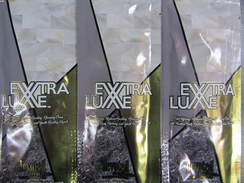 4 PACKETS DEVOTED CREATIONS EXTRA LUXE DARK BRONZER COLOR REFINE TANNING LOTION