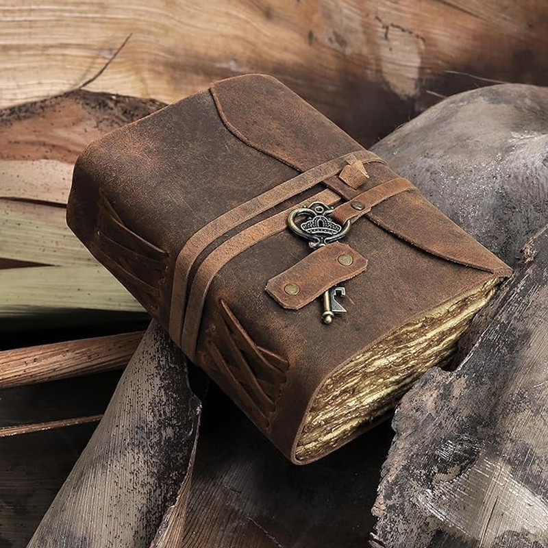 Vintage Leather Journal - Handmade Refillable Leather Bound Notebook with Dec...