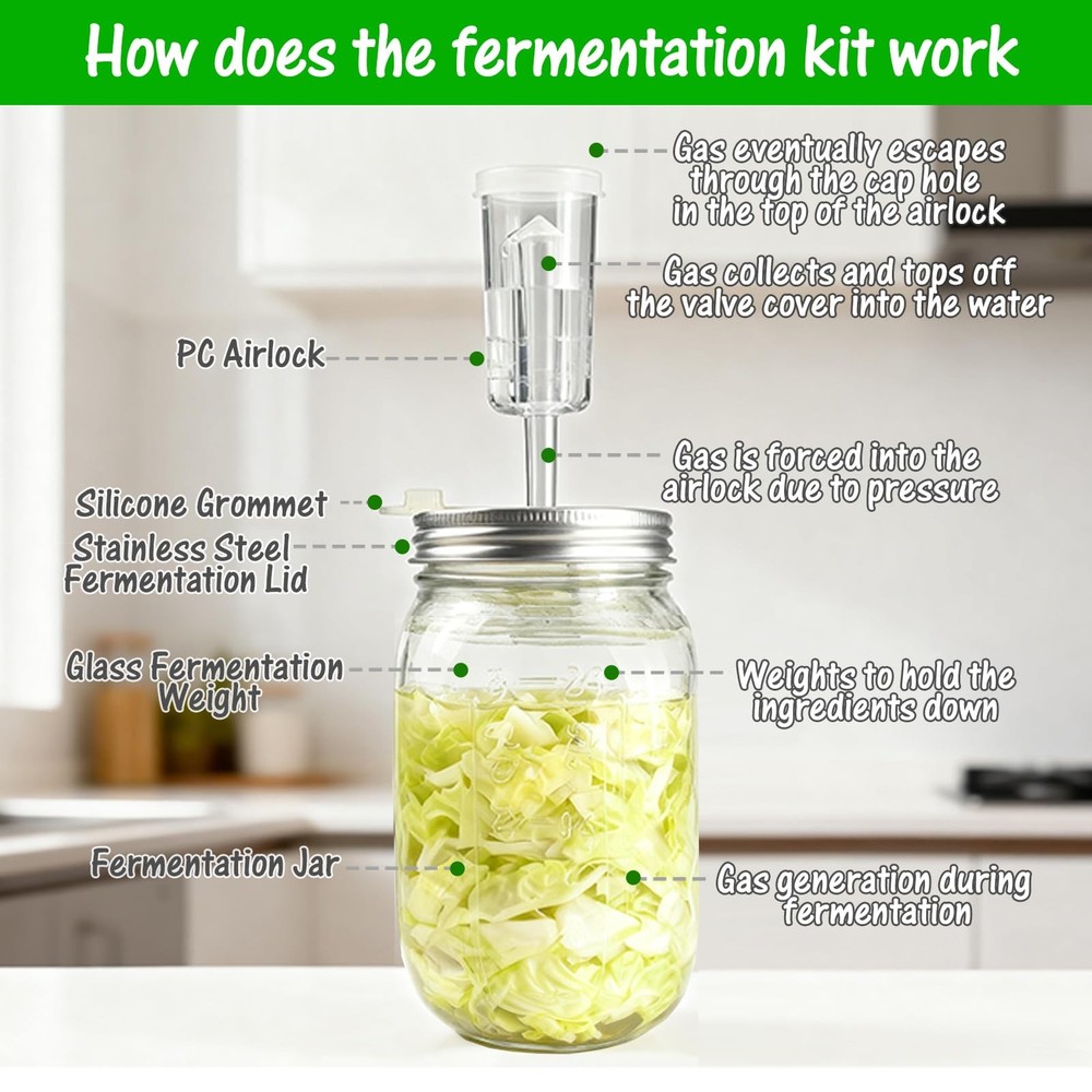 32 oz Mason Jar Fermentation Kit, 2 Pack Fermentation Jars, Fermentation Lids