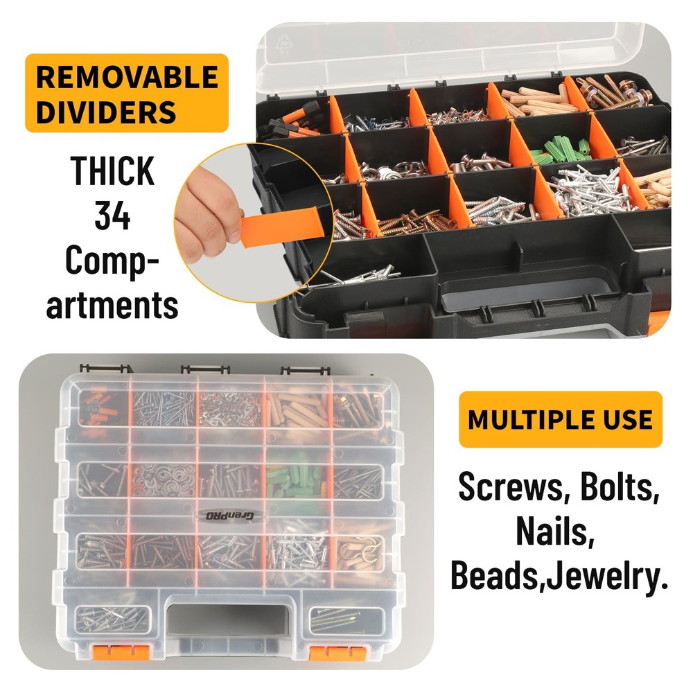 Mini Tool Box Organizer, Plastic Small Tool Box with Dividers, Double Side Be...