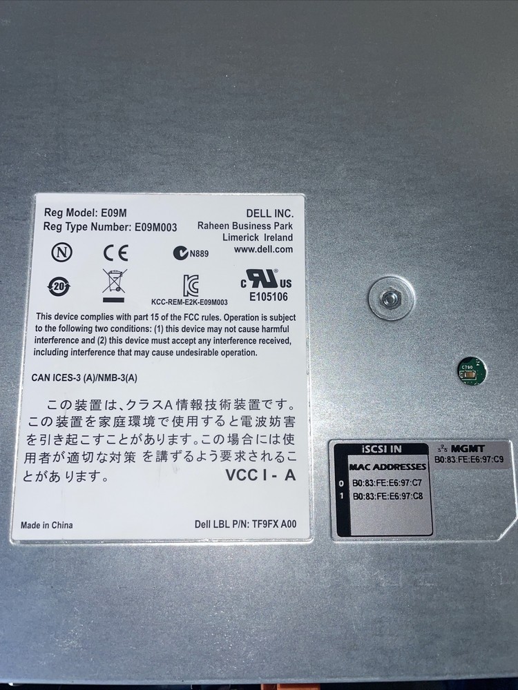 1x Dell EqualLogic Control Module type 15 10GB iSCSI - 15TF9FX E09M E09M003