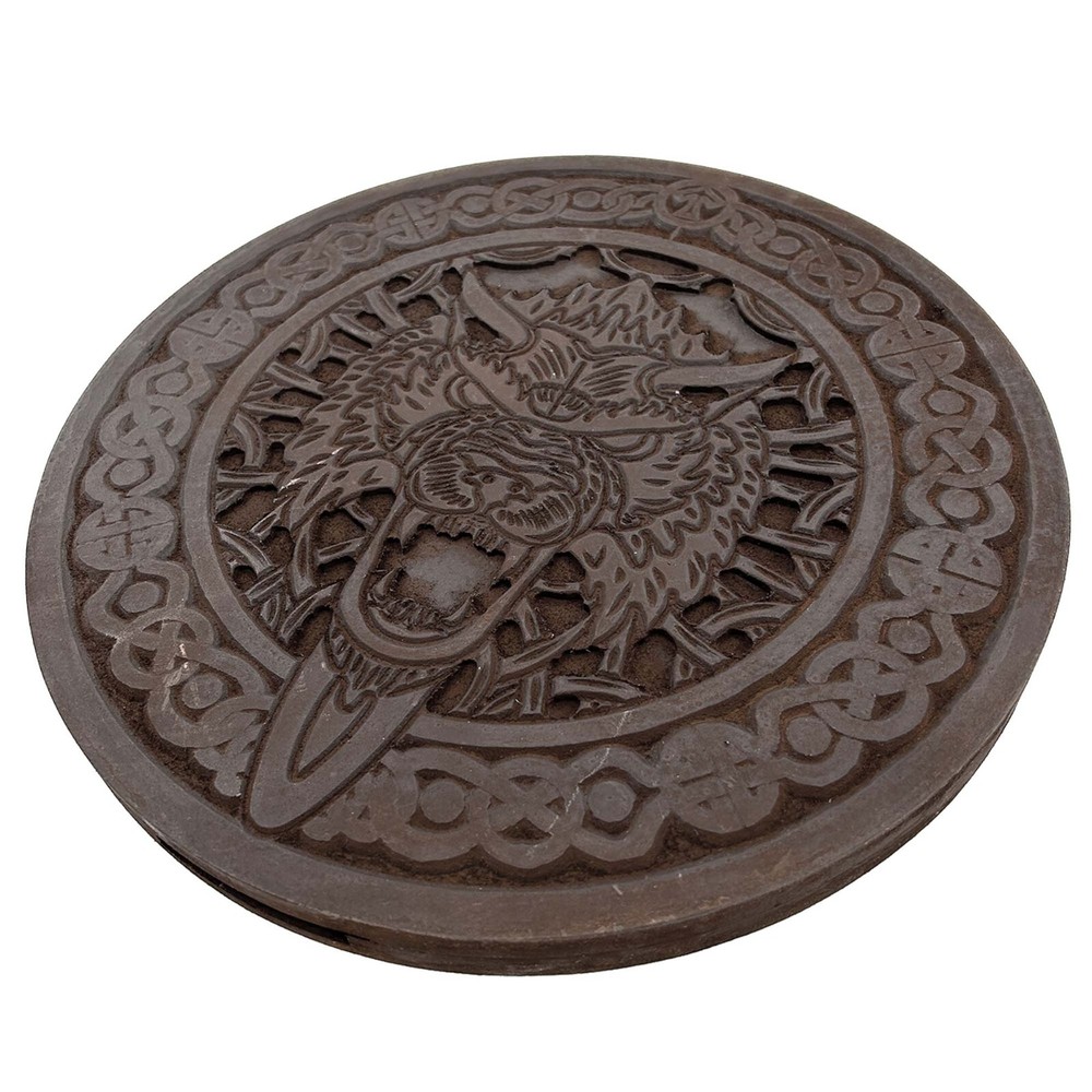 Wolf Guardian Vertical Sword Display Plaque with Hand-Carved Runic Pattern