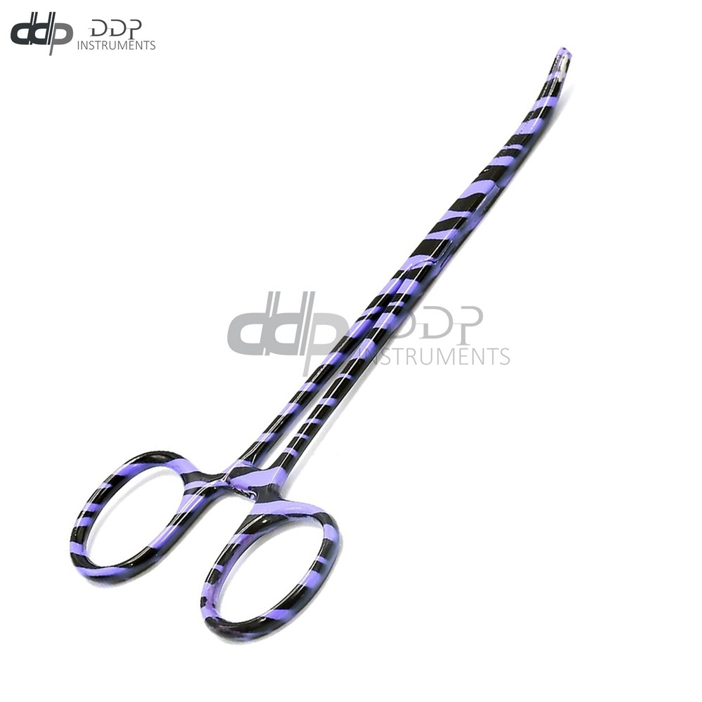 Mosquito Hemostat Forceps 5.5'' Curved Blue Zebra Coated Full Pattern Stainless