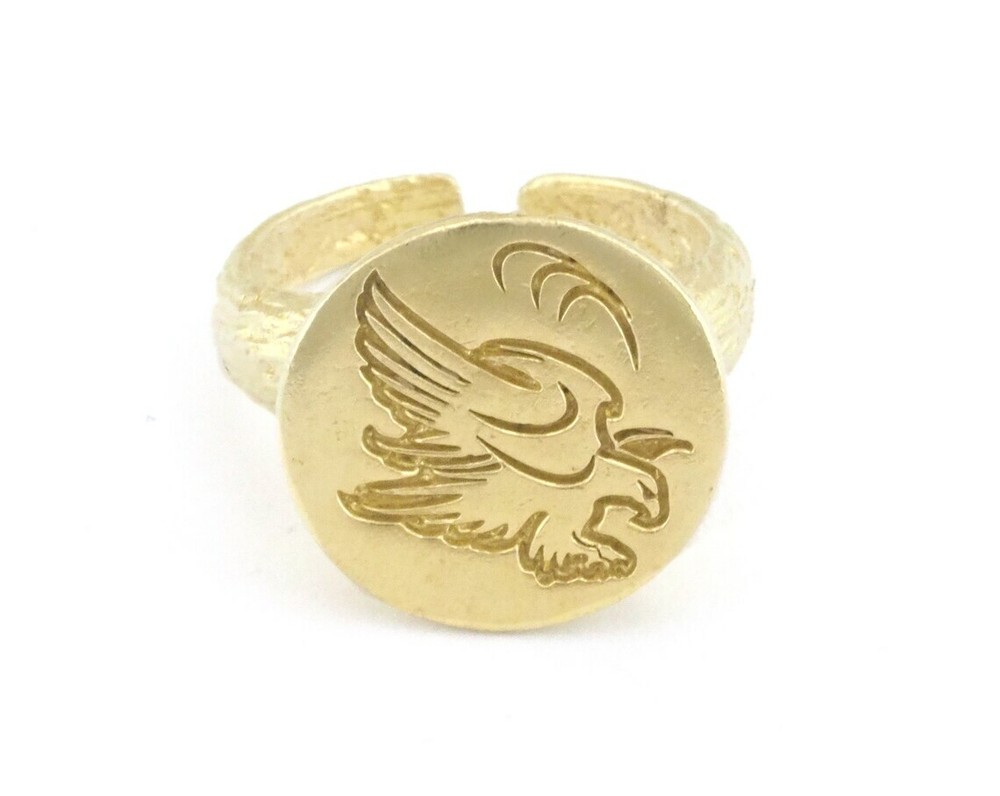 Eagle Bird Bark Textured Band Round Ring Adjustable Ring Raw brass 4888