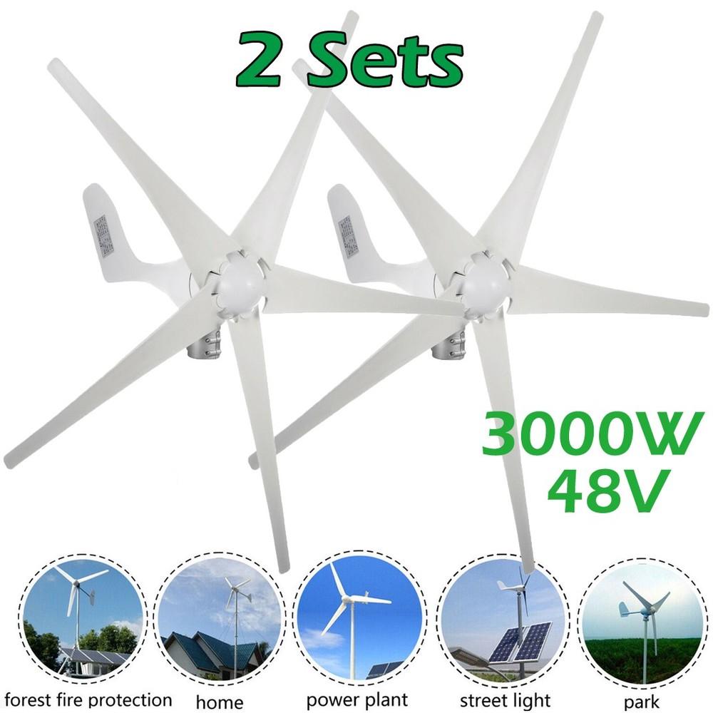 [2 Sets] 3000W 48V Wind Turbine Windgenerator & MPPT Charge Controller Windmill