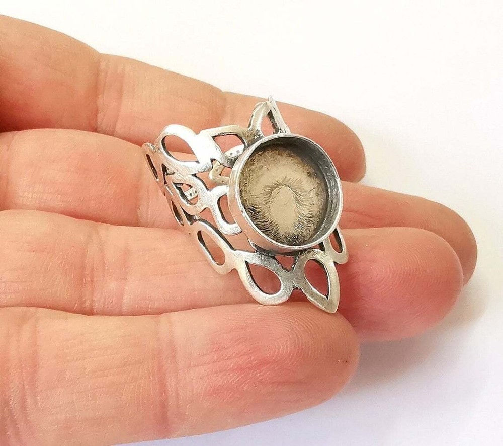 Wrap Ring Setting Blank Cabochon Mounting Adjustable Base Bezel Antique Silver