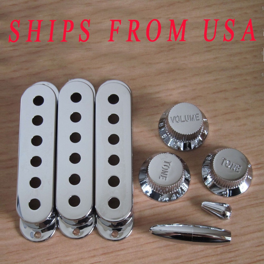 KAISH ST Pickup Covers Strat Style Guitar Knobs Switch,Trem Arm Tips Chrome