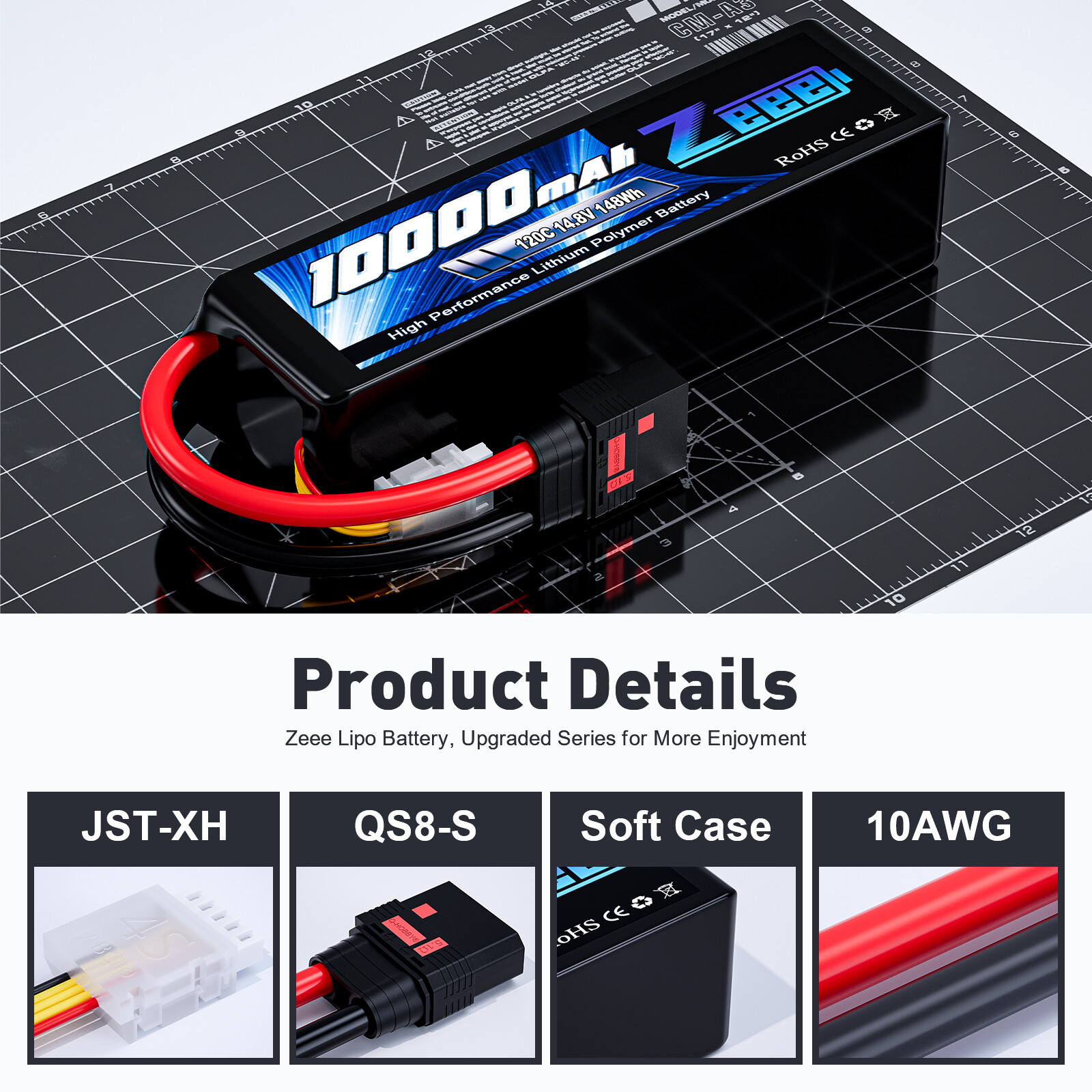 2x Zeee 14.8V 120C 10000mAh 4S Lipo Battery QS8 Plug Soft Pack for Xmaxx RC Car