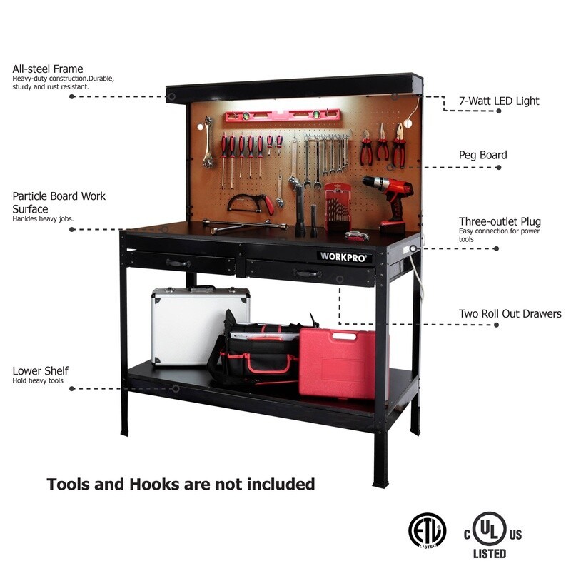 Multi-Purpose Workbench W/ Storage Drawers LED Light Tool Organizer Heavy Duty