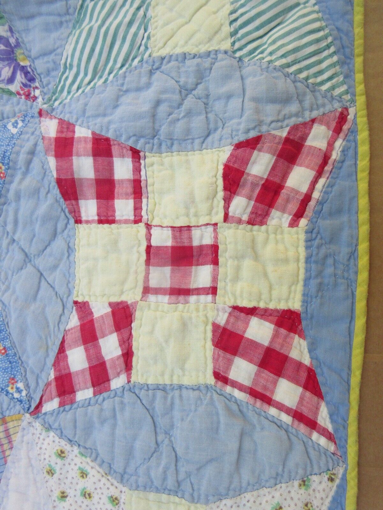 Quilted Patchwork Quilt Hand Sewn 74" x 49"