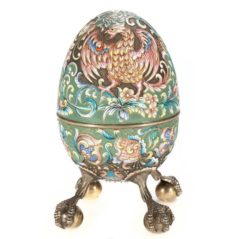 Antique Russian Enamel Silver Egg