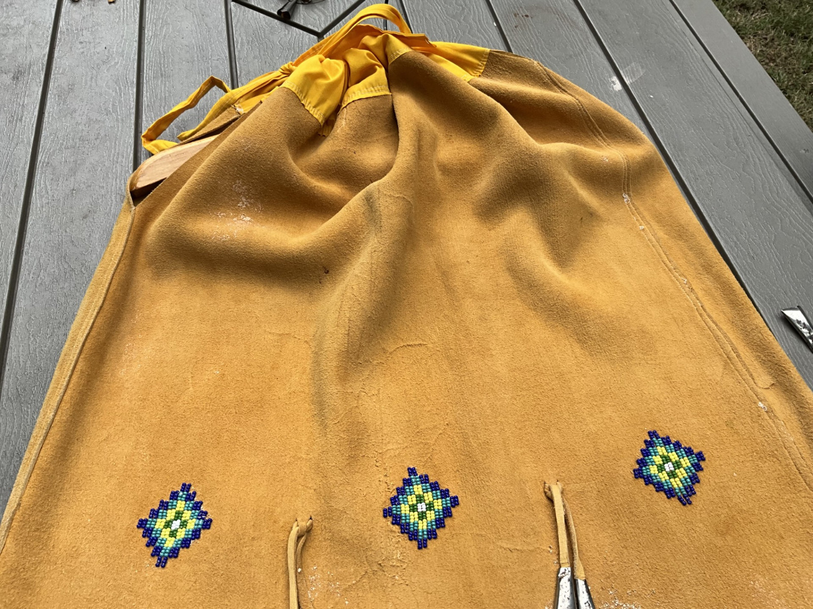 Vintage? Native American Apache Beaded Leather Dress With Tin Cones # 2