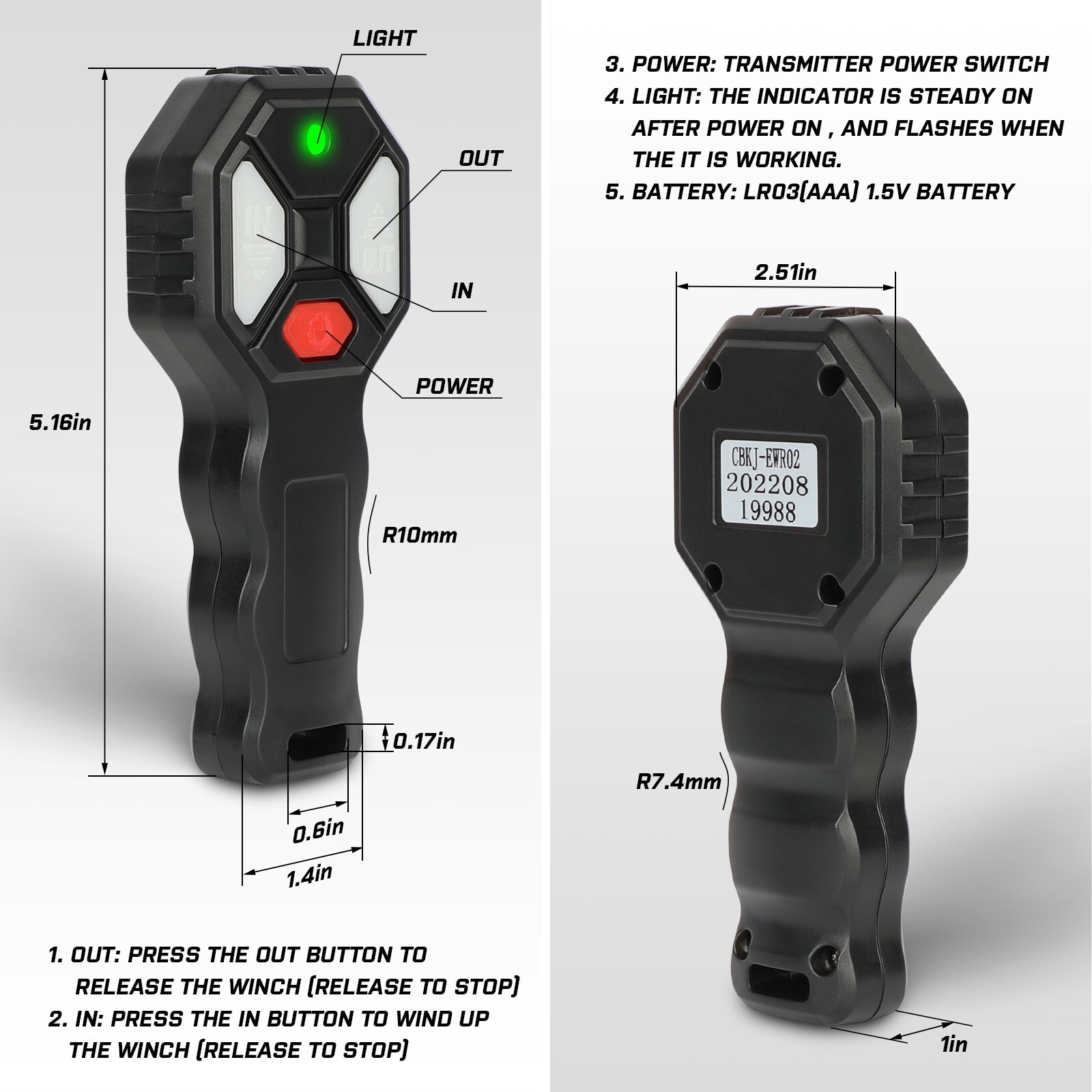 X-BULL Wireless Winch Remote Control Handset Easy To Install 150ft 12 Volt Black
