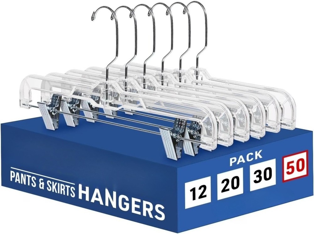 Clear Hangers,50-Pack14",Anti-Slip,Space-Saving,Adjustable Clips