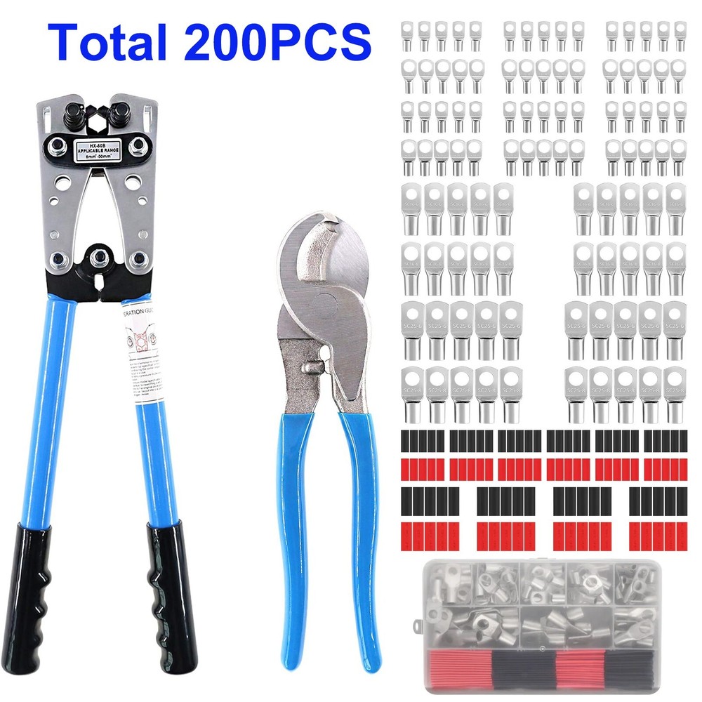 200Pcs Assorted Copper Ring Lugs Terminal Wire Bare Cable Crimp Connectors Kit