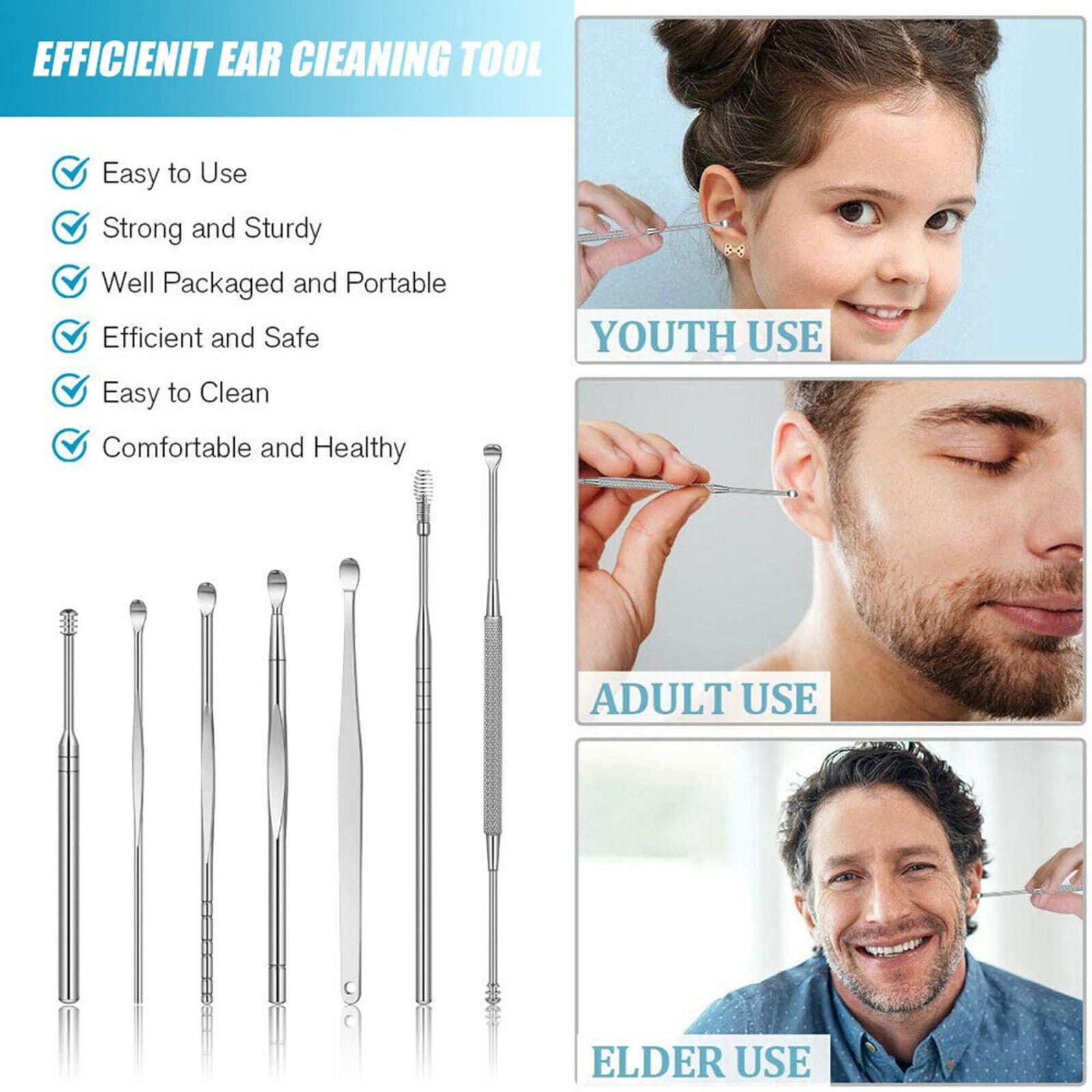 New 7PCS Innovative Spring Ear Wax Cleaner Tool Set Ear Pick Ear Wax Removal Kit