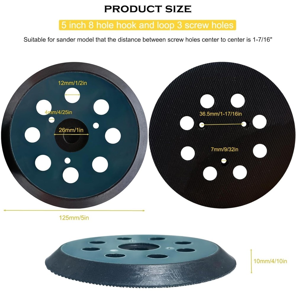 5 Inch Round Sander Pad with Hook and Loop Attachment for Easy Installation
