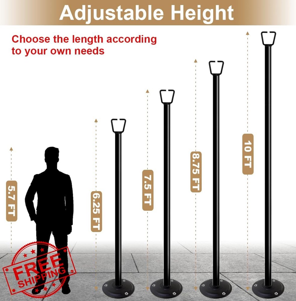 Queension 10FT String Light Poles Ground Base 2 Pack Outdoor Garden Patio