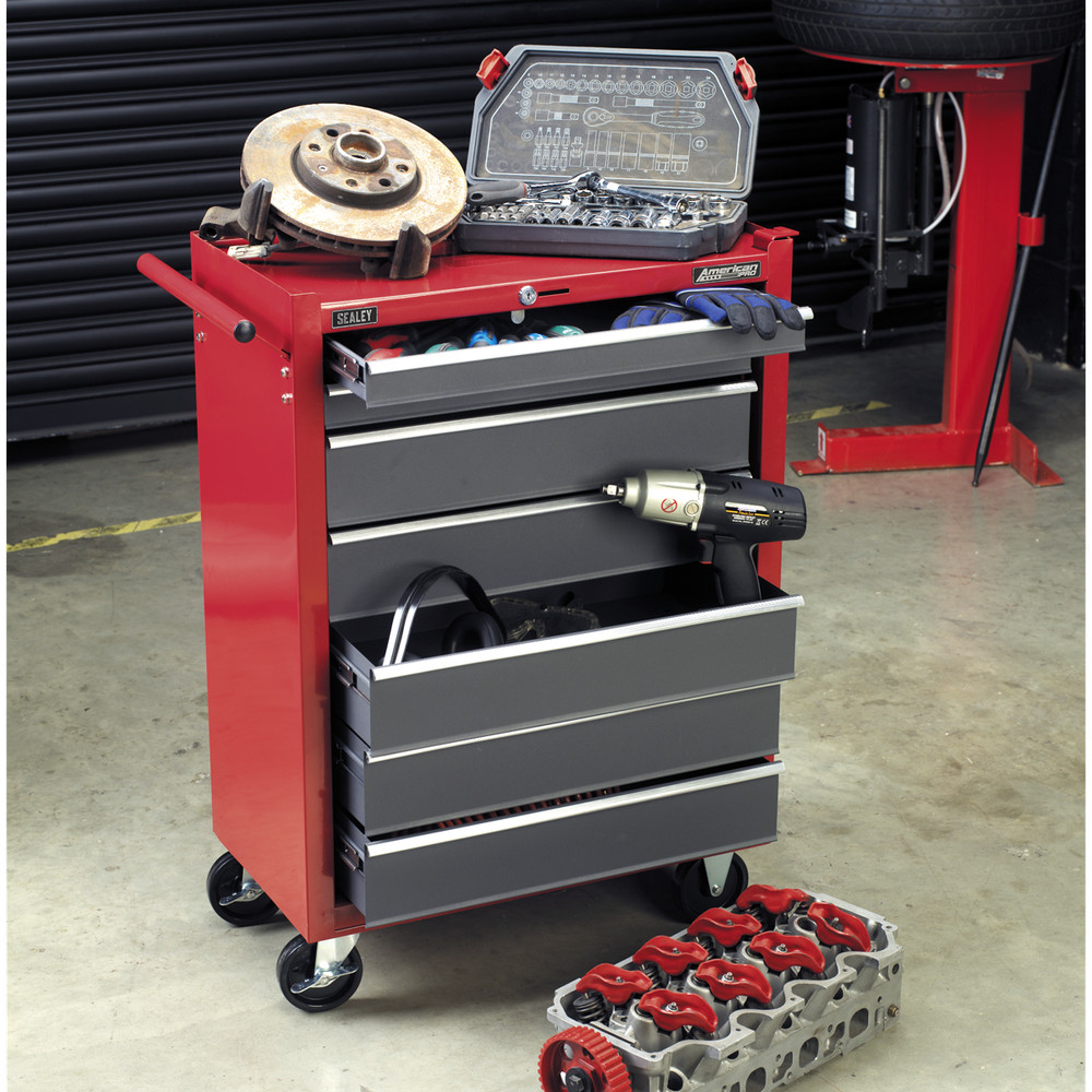 Roller Tool Cabinet Storage Box Rollcab, 7 Drawer, Red/Grey Sealey AP22507BB C