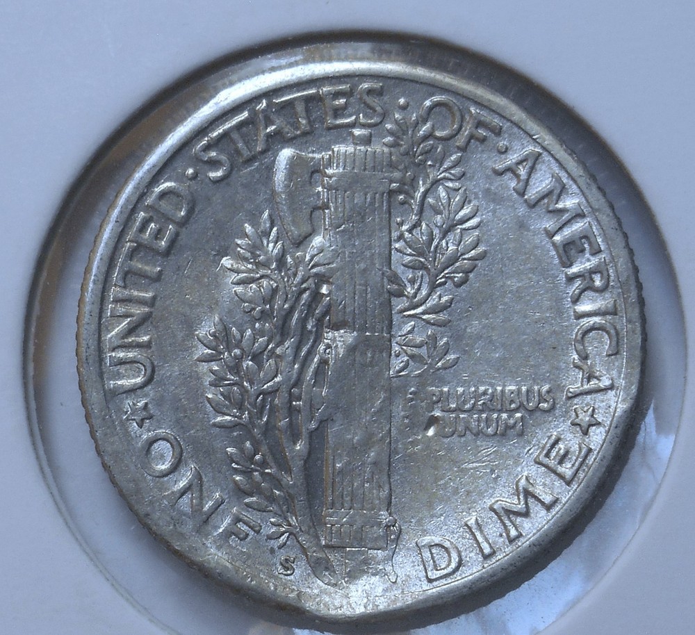 1925-s . Mercury Dime . XF . Extra Fine . Error damage . Struck Through