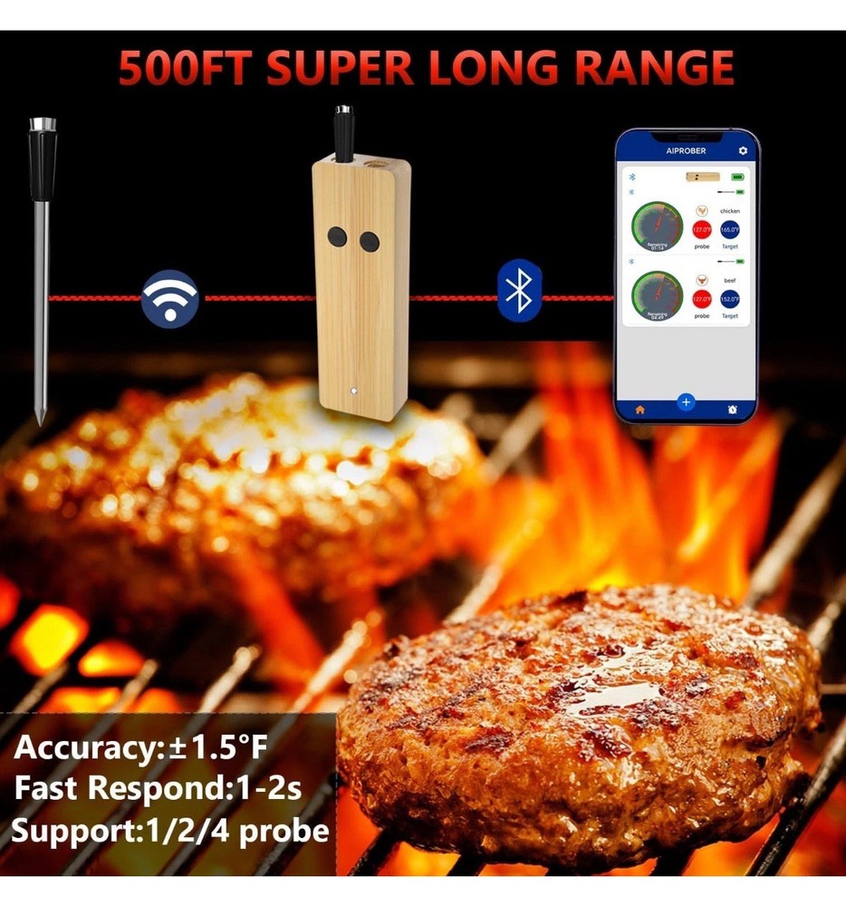 Wireless Meat Thermometer Digital for Cooking and Grilling - 2 Ultra-Thin Pro...