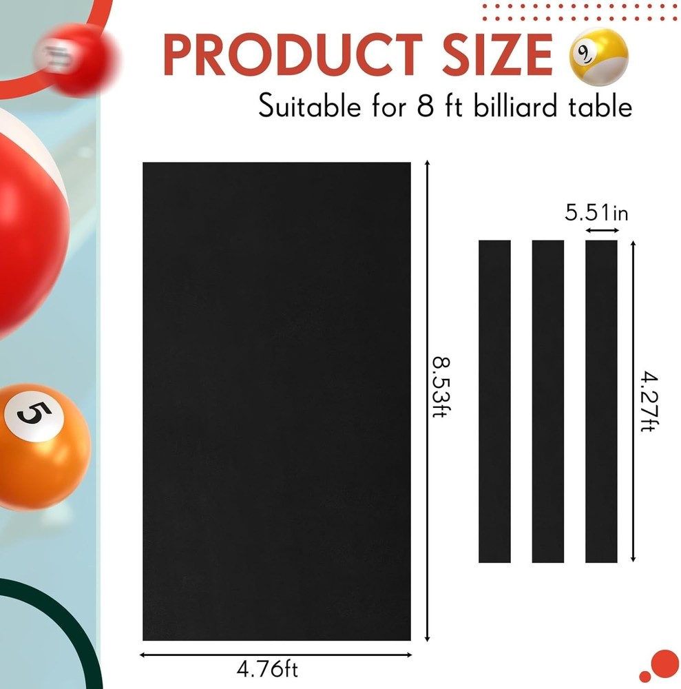Durable 8ft Pool Table Felt - Black Fiber Material, Easy Install, Great Value