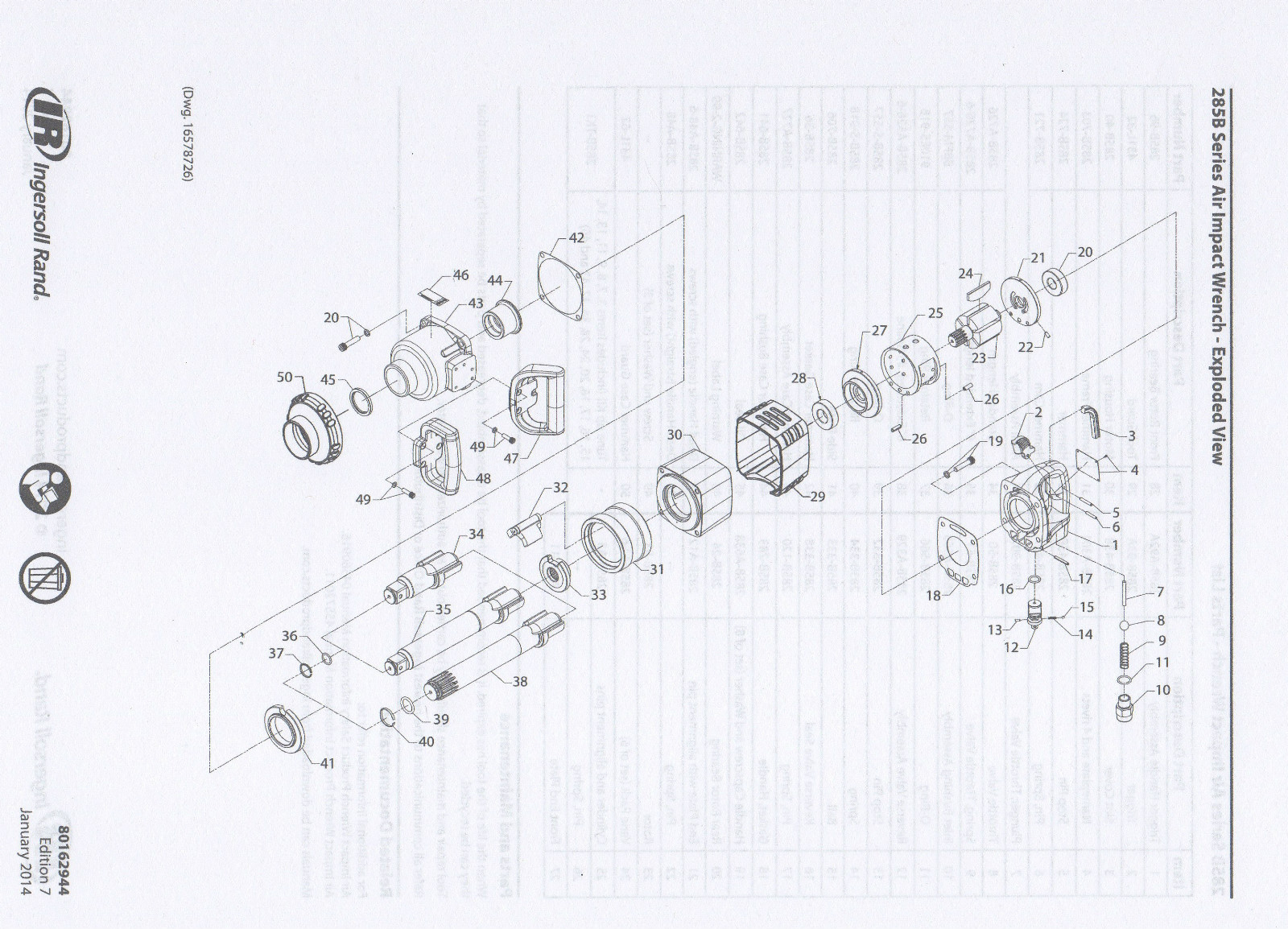 285B TK1 INGERSOLL RAND 285B & 285B-6 TUNE UP KIT 1" DRIVE (2) THROTTLE VALVES