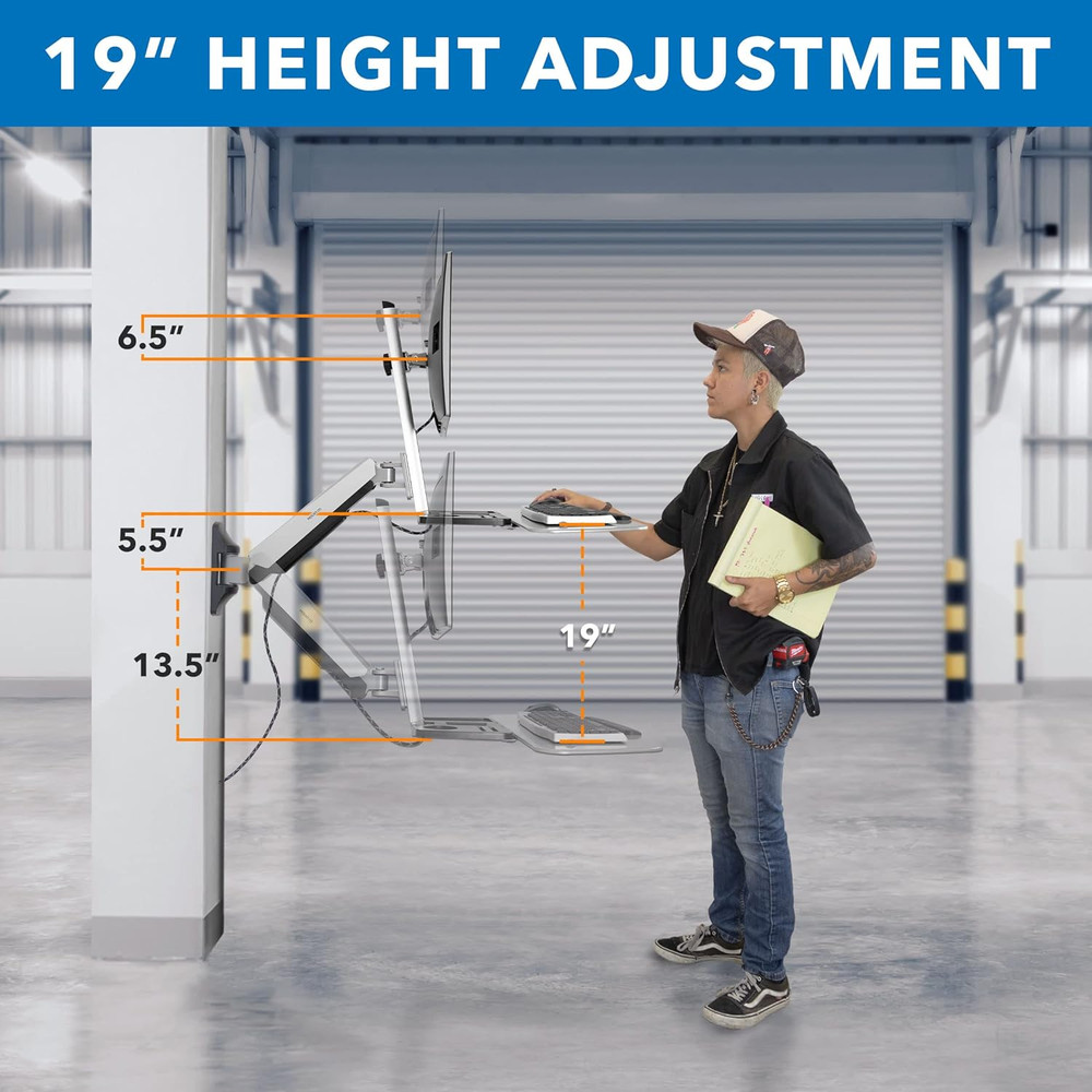 Sit Stand Wall Mount Workstation | Adjustable Height Stand up Computer Station w