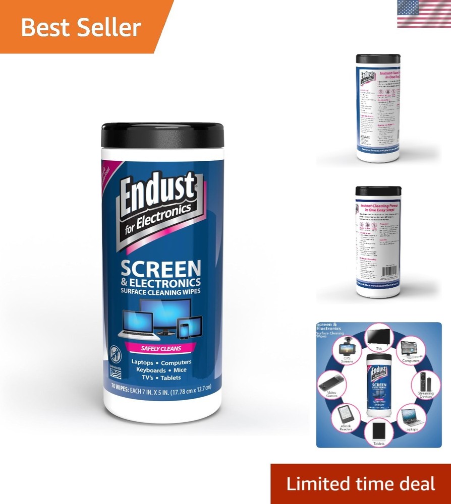 Pre-Moistened Screen & Surface Wipes - Quick Dry, 70 Count, Safe for Electronics