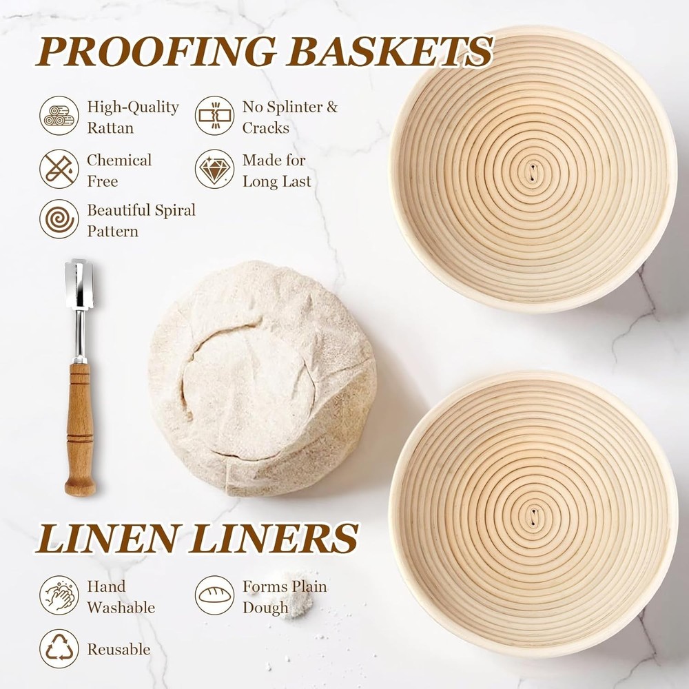 Sourdough Starter Kit Bread Baking Supplies | Proofing Basket Jar Tools Set