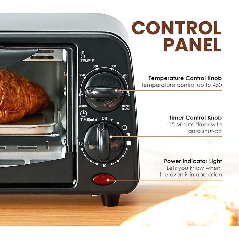 Personal Compact 2 Slice Countertop Toaster Oven with Adjustable Temperature