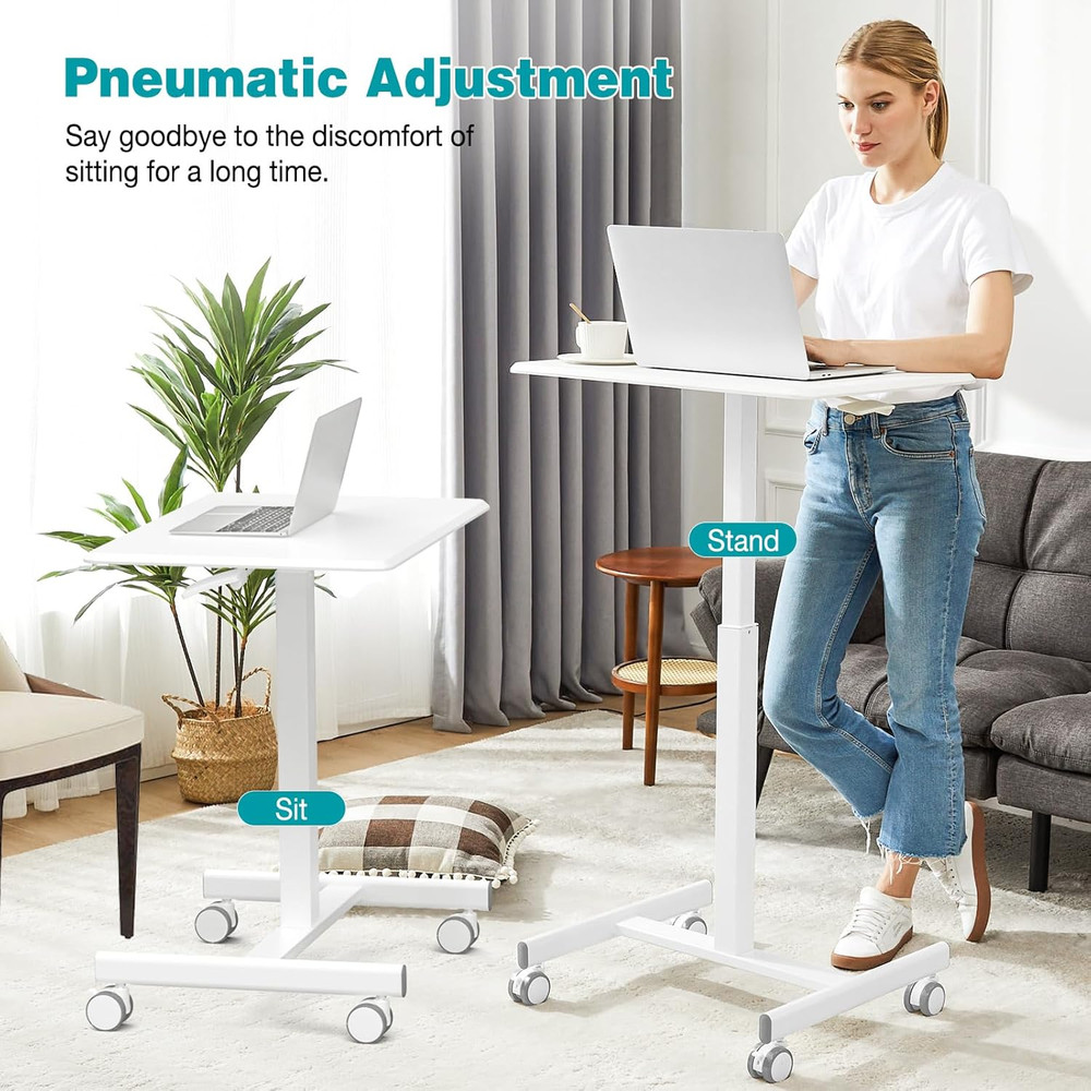 Small Standing Desk Mobile Portable Rolling Laptop PC Table on Wheels Adjustable