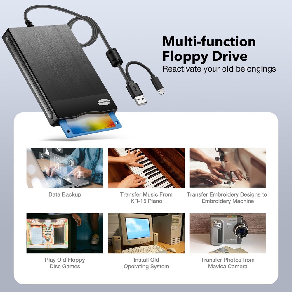 Floppy Disk Reader 3.5 inch USB Floppy Disk Drive External 3 1/2 Floppy disc ...