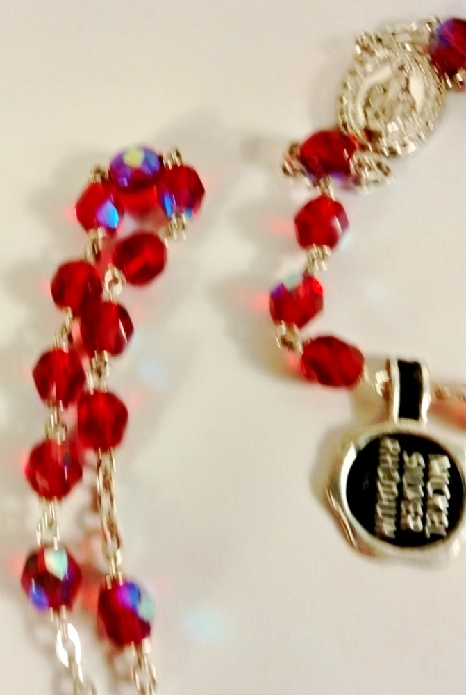 Vintage Ruby Red Crystal Rosary Aurora Borealis Beads ITALY NOS