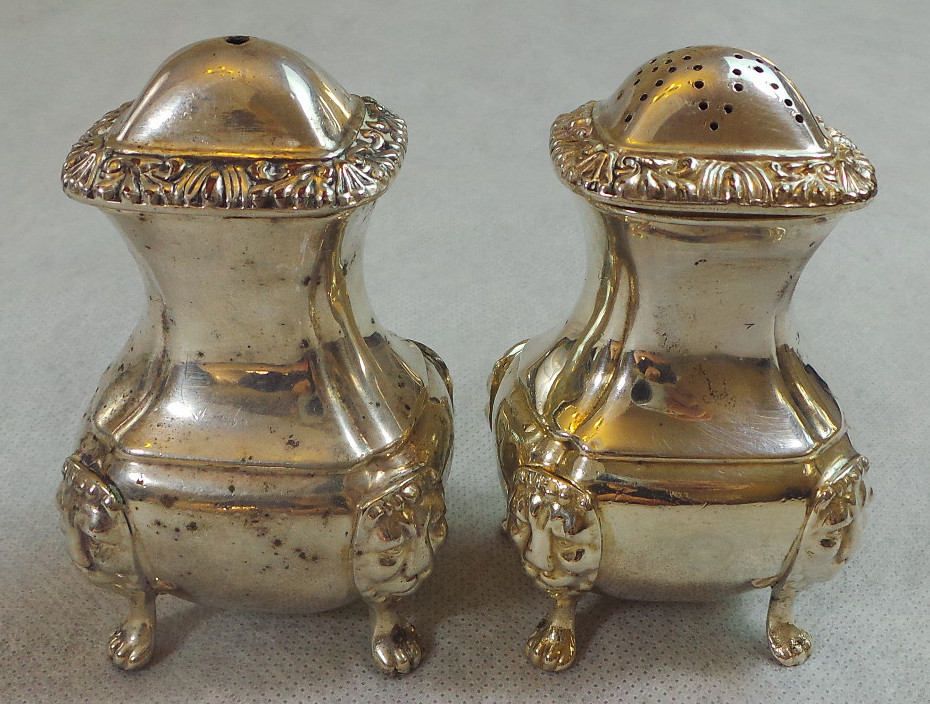 VINTAGE VICTORIAN SHEFFIELD SILVERPLATE FOOTED SALT & PEPPER SHAKERS
