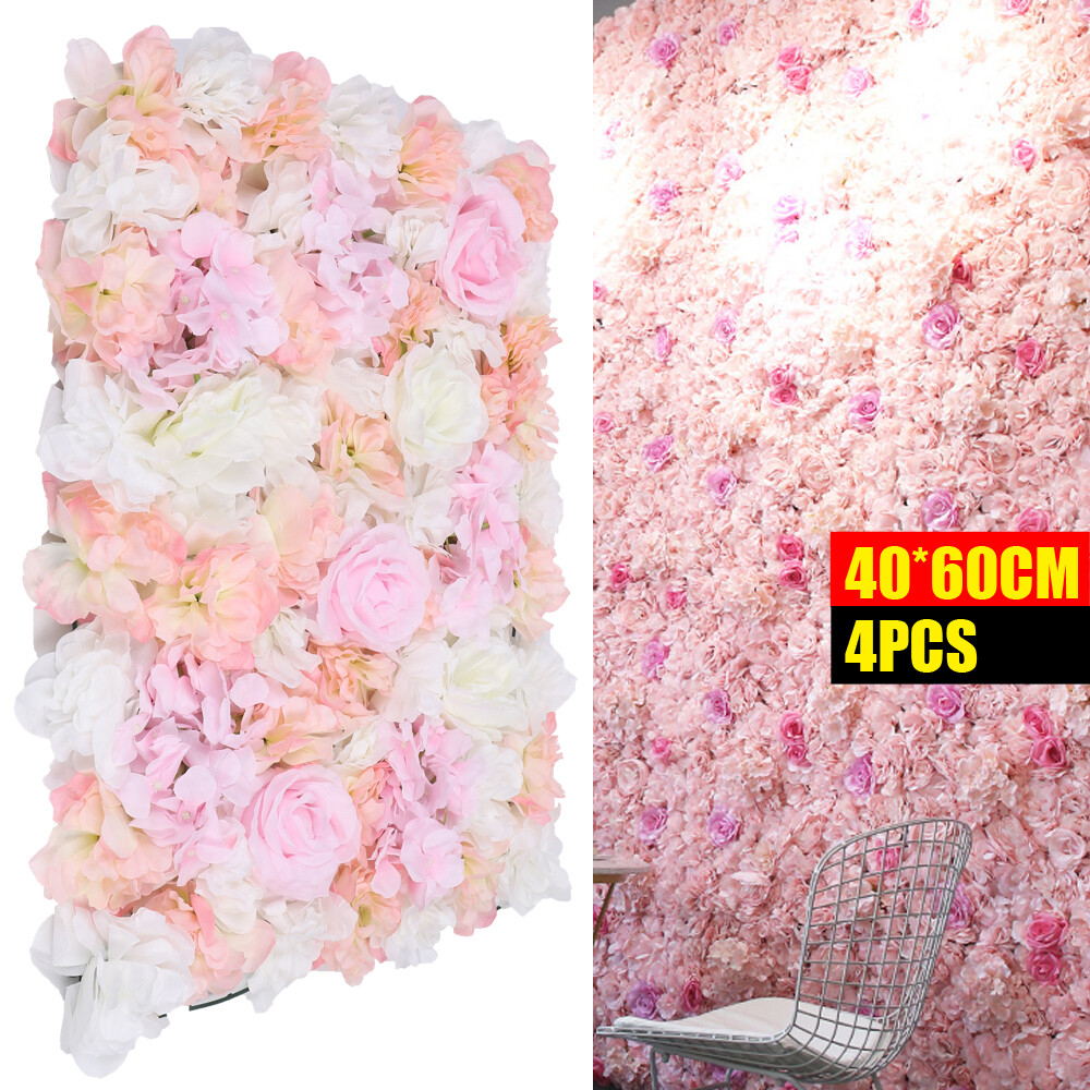 Artificial Rose Silk 3D Flower Wall Panel Wedding Party Backdrop Decor 60cmX40cm
