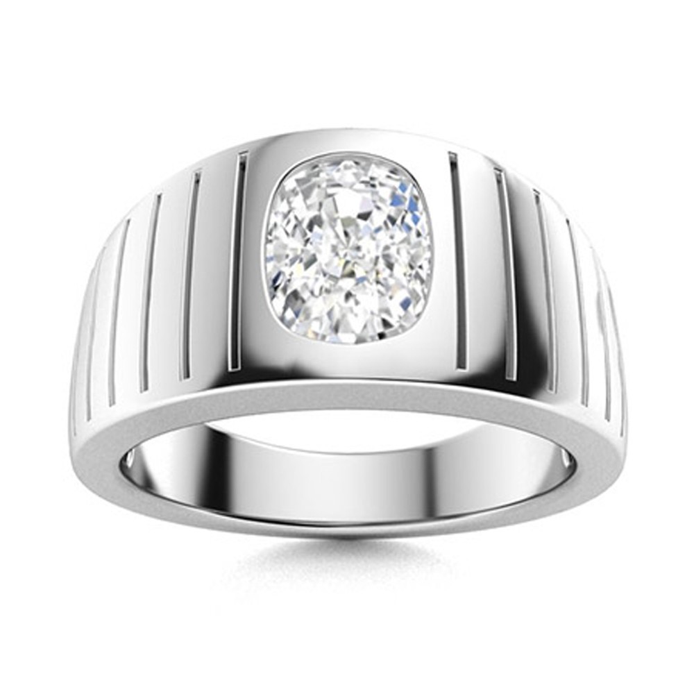Men's Ring Solid 925 Sterling Silver GRA Certified Moissanite Solitaire Ring