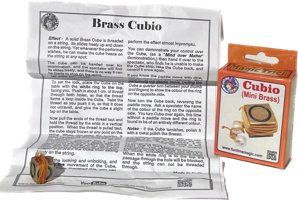 BRASS CUBIO Obedient Close Up Magic Trick Pocket Cube Slides Up & Down String